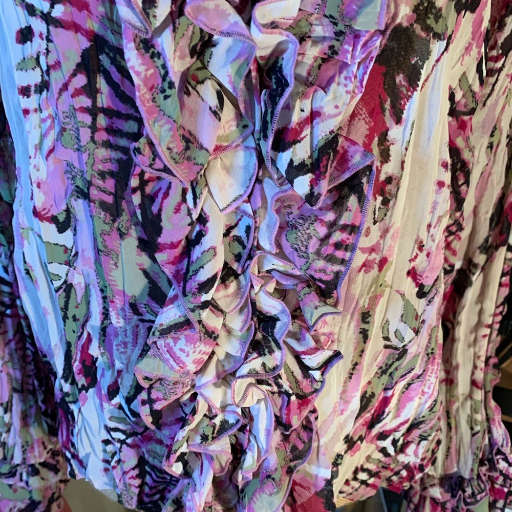 Le Caviar Ruffled Button Down Blouse - image 3